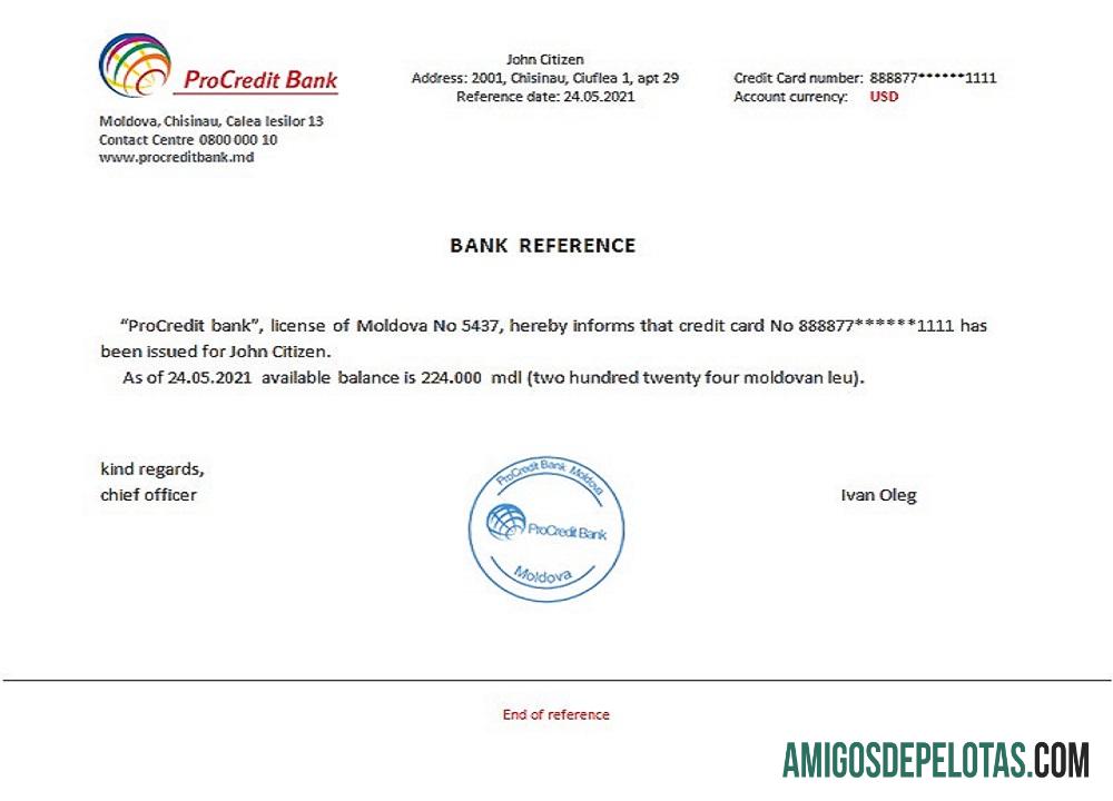 Referência do Banco Procredit da Moldávia exemplo